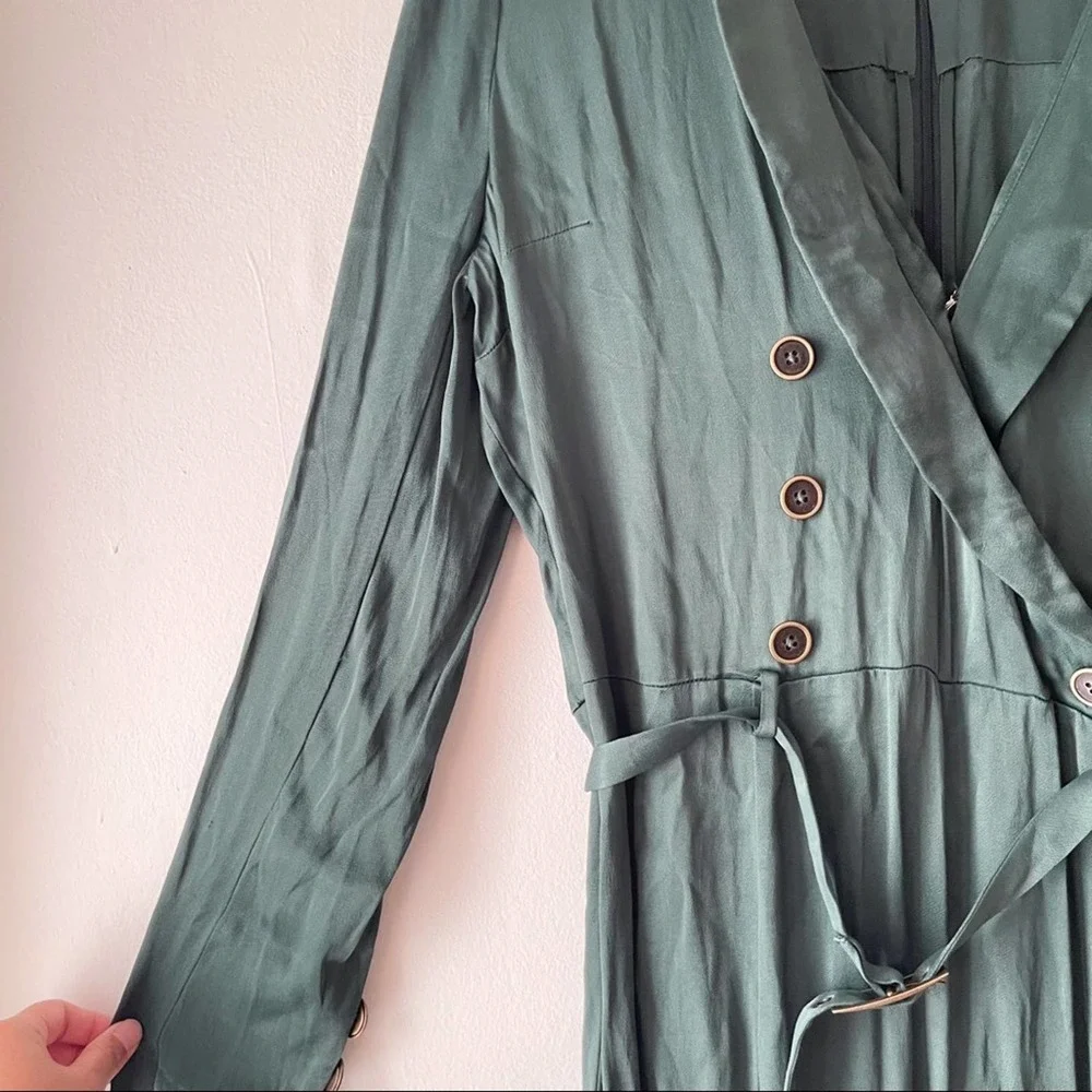 Free People Emerald Green Satin Jumpsuit